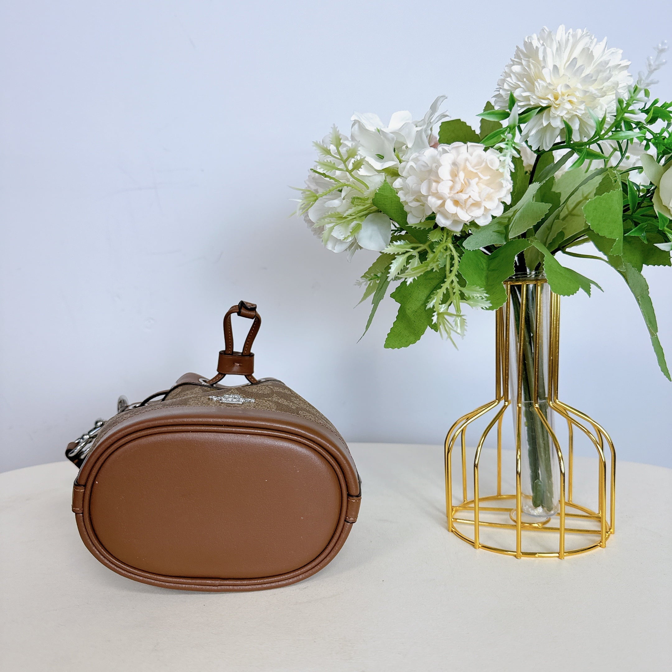 Coach CR145 Mini Bucket Bag In Signature Canvas IN Khaki Saddle