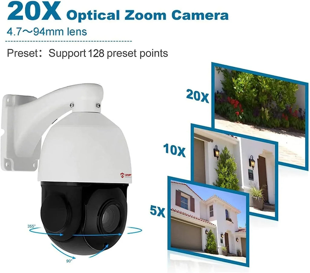 Anpviz 5MP PoE PTZ IP Surveillance Camera 20X Optical Zoom, PTZ IP Security Camera Outdoor Indoor with Mic/Audio, Person Vehicle Detection, IR Night Vision, Metal, Pan 360°/Tilt 90°, IP66 Waterproof