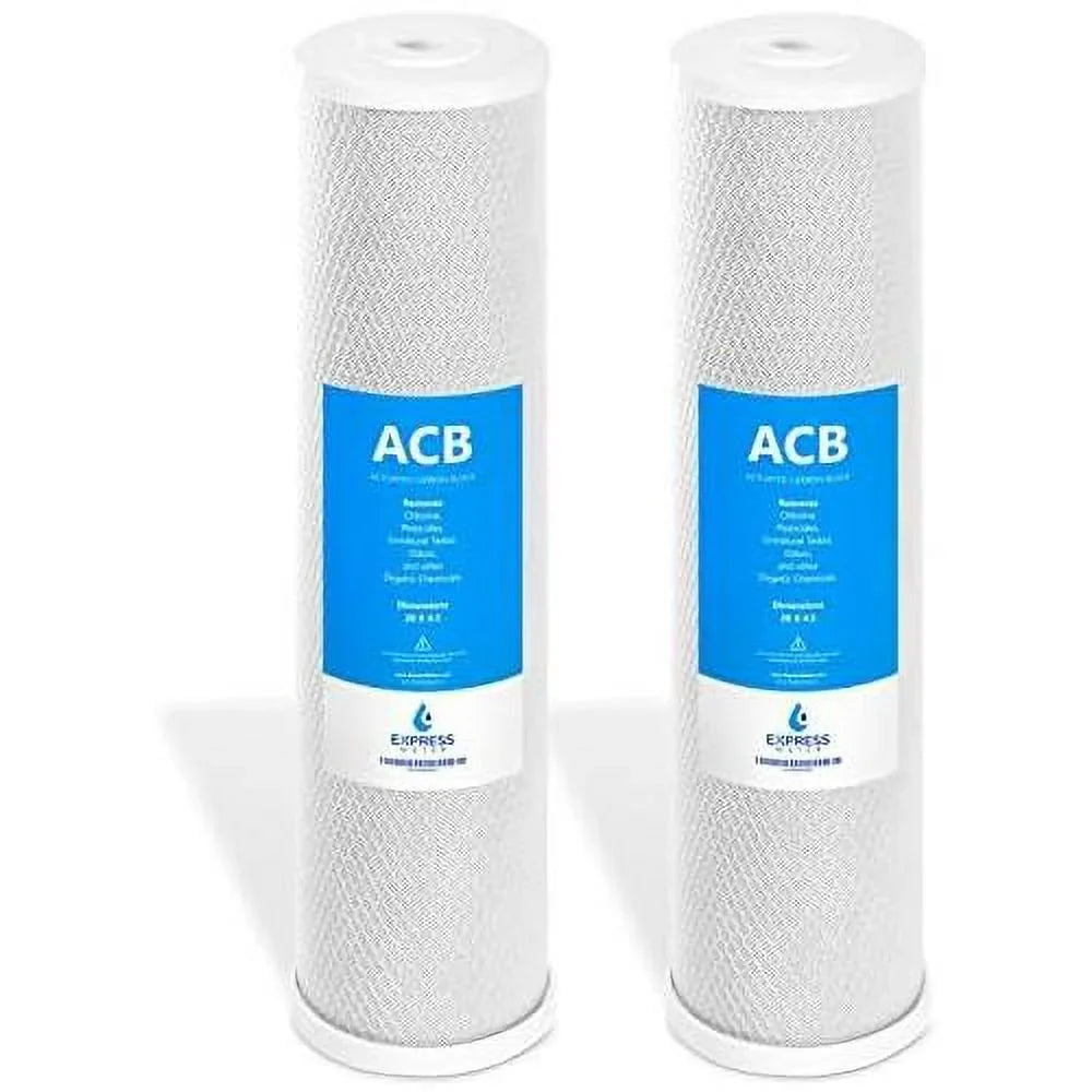 2 pack water filter activated carbon block replacement filter acb large capacity water filter whole house filtration 5 micron water filter 4.5” x 20” inch