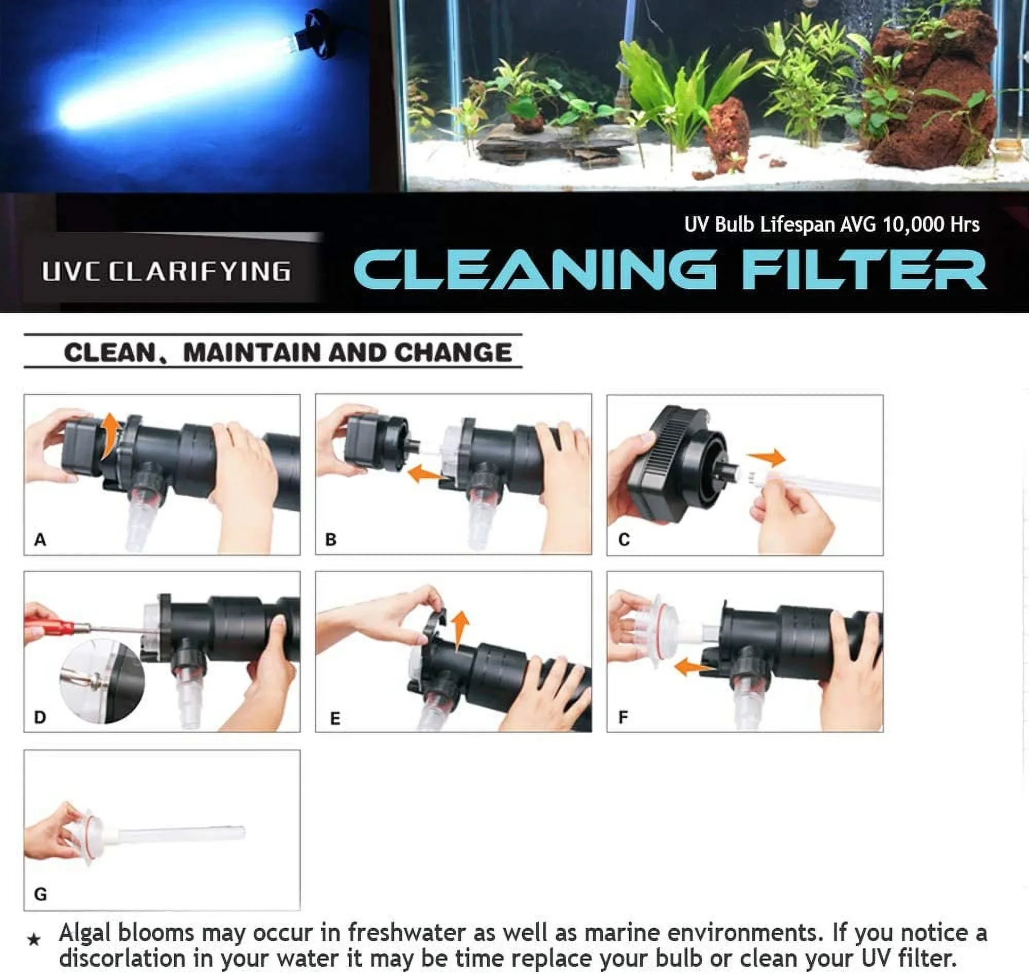 Oxyful 36W UV Ultraviolet 21.5" Aae Bacteria Virus Sterilizer Light Clarifier Lamp Filter for Aquarium Koi Pond Fish Tank