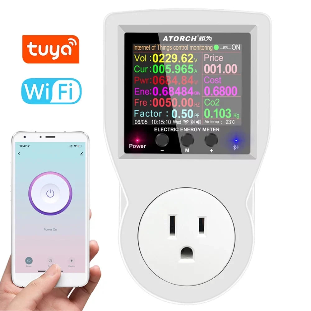 Carevas Wifi ligent Power Socket Electricity Power Monitor Multi-energy Monitoring Meter 2.4 inch Color Screen Mobilephone APP Remote Controlling Device