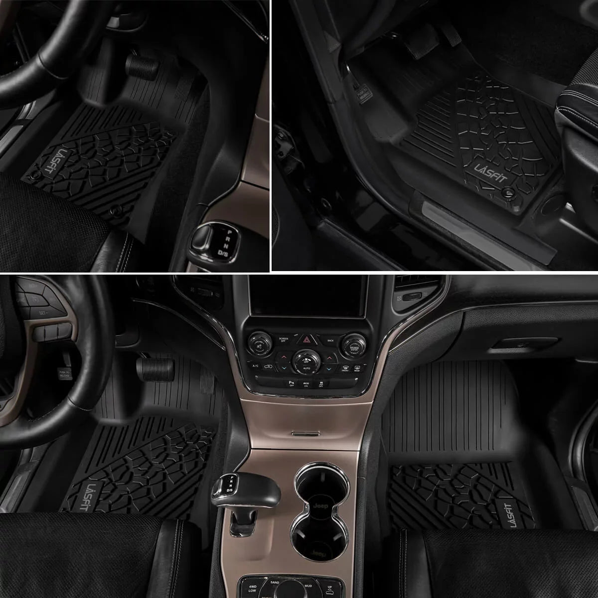 Lasfit Car Floor Liners for 2016-2021 Jeep Grand Cherokee (NOT Jeep Cherokee ) & Jeep Grand Cherokee WK 2022, All Weather TPE Vehicle Floor Mats Set, 1st and 2nd Row, Fit Bench Seating only, Jet