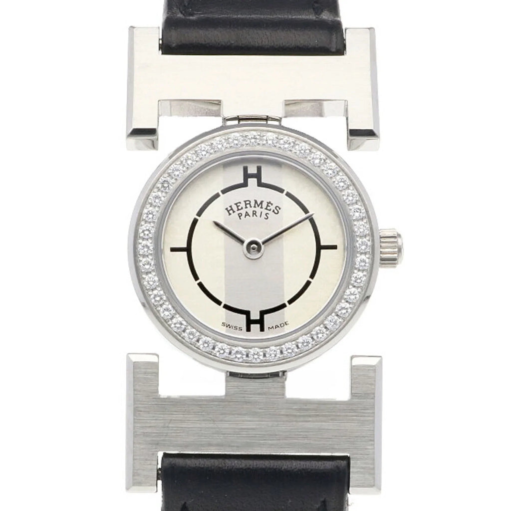 Pre-Owned Hermes Paprika Watch Stainless Steel PA1.230 Quartz Ladies HERMES Diamond Bezel (Good)