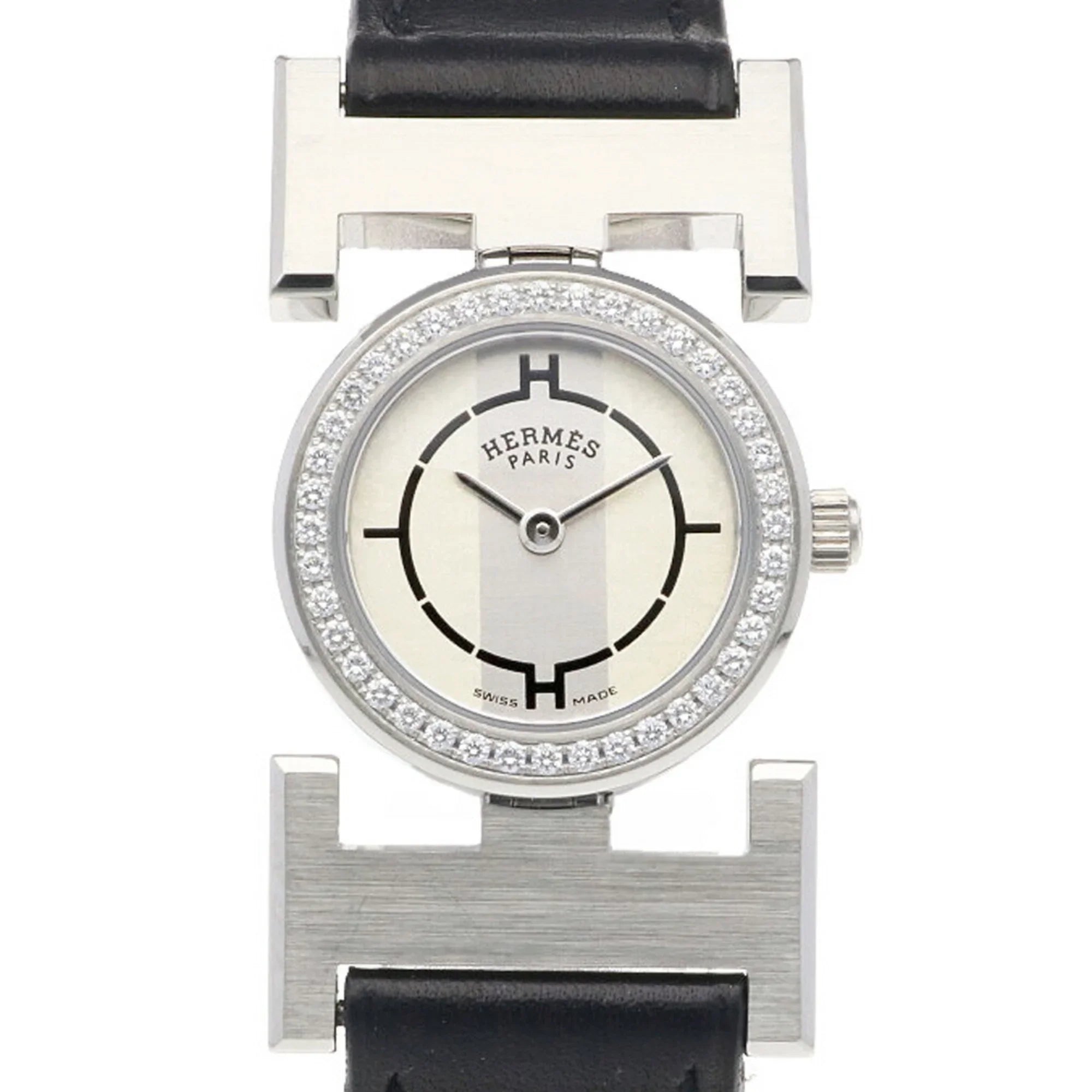 Pre-Owned Hermes Paprika Watch Stainless Steel PA1.230 Quartz Ladies HERMES Diamond Bezel (Good)