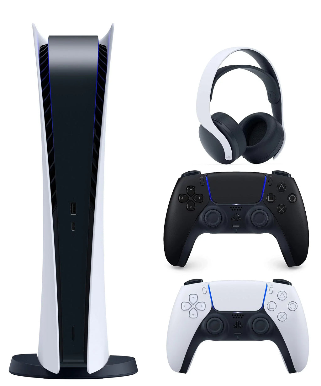 PlayStation 5 Digital Edition with PS5 Midnight Dark DualSense Controller W/ Pulse Headset Limited Bundle