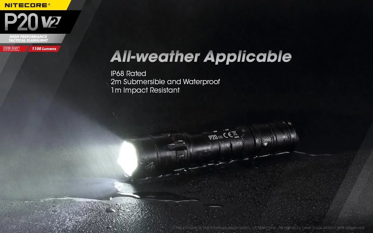 Combo: Nitecore P20 V2 Tactical LED Flashlight - CREE XP-L2 V6 - 1100 Lumens w/NL1834R Battery +Free Eco-Sensa USB Cord