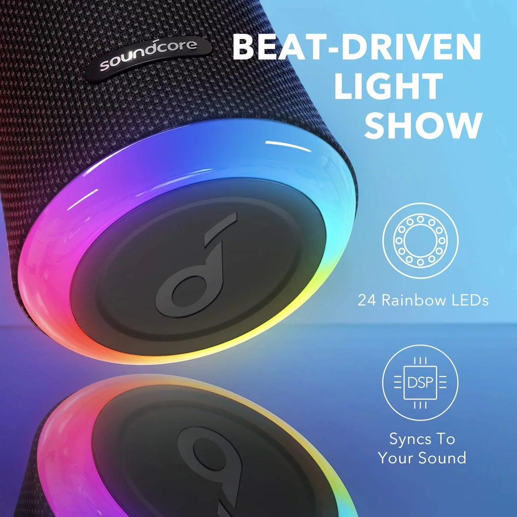 Anker Soundcore Flare 2 Bluetooth Speaker, with IPX7 Waterproof Protection and 360 Sound for Backyard and Beach Party, 20W Wireless Speaker with PartyCast, EQ Adjustment, and 12-Hour Playtime, Dark