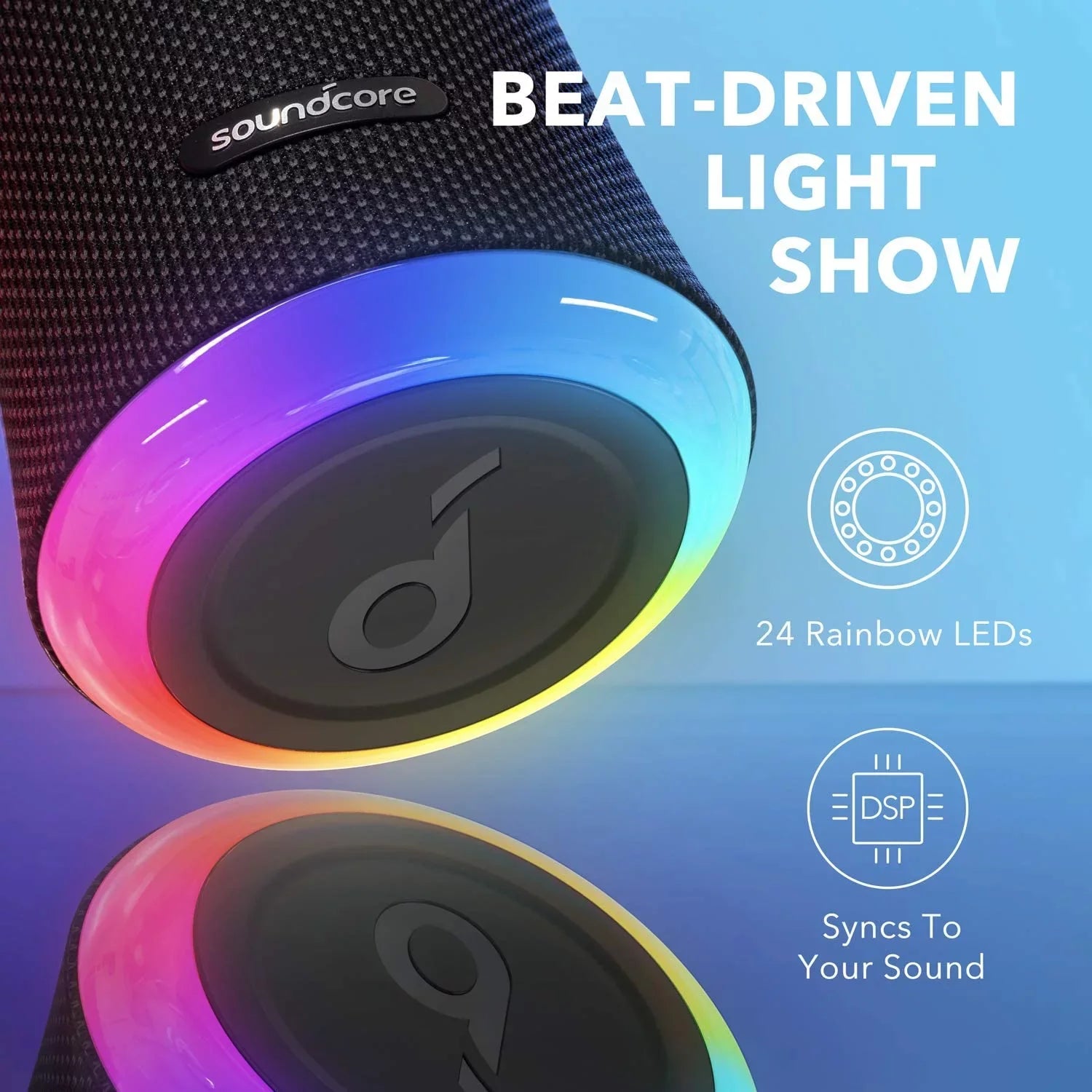 Anker Soundcore Flare 2 Bluetooth Speaker, with IPX7 Waterproof Protection and 360 Sound for Backyard and Beach Party, 20W Wireless Speaker with PartyCast, EQ Adjustment, and 12-Hour Playtime, Dark