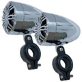Pair of Chrome 2.25 Inch Waterproof Speakers for Powersports, Watercrafts, ATV, Off Road Vehicles, Motorcycles, Golf Carts - Mounting Clamps Included
