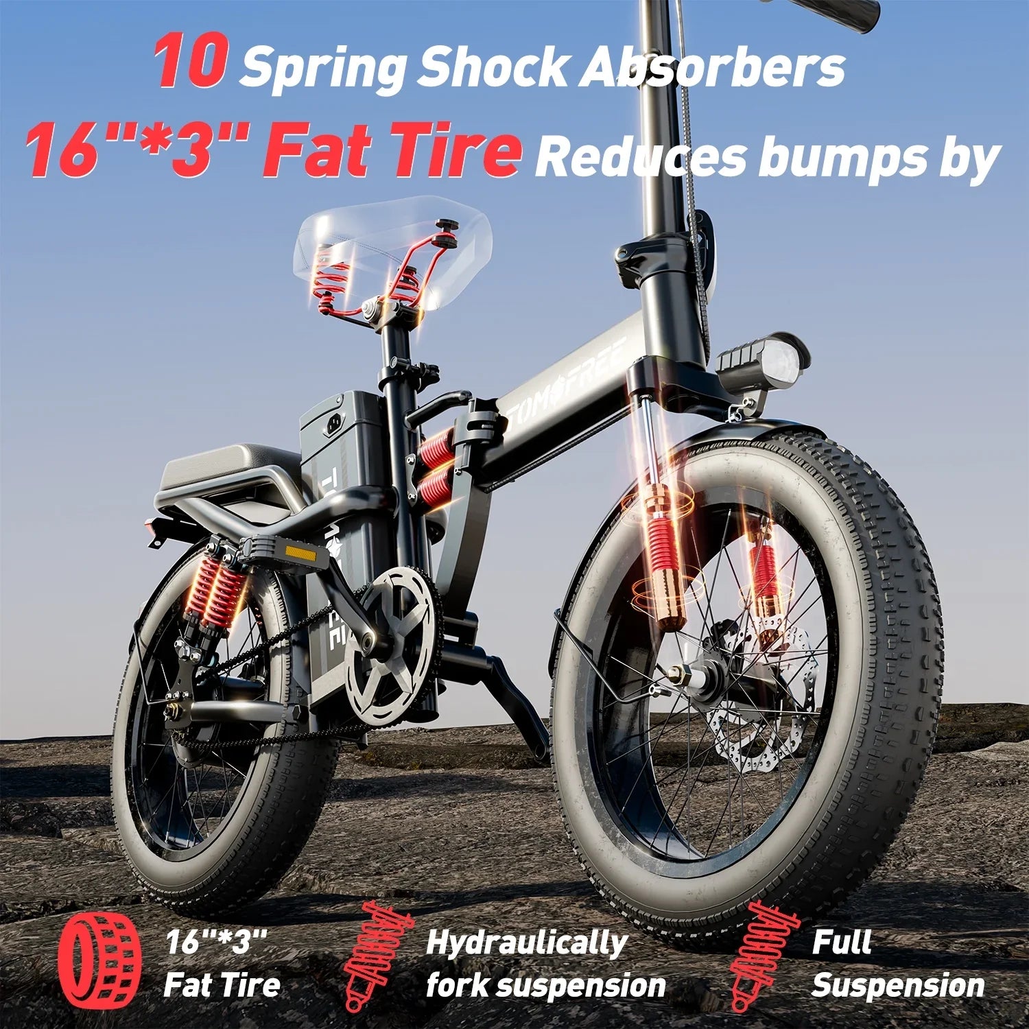 Electric Bike for Adults, 48V 20AH Folding E-Bike Easy Assemble, 16* Tire Commuter Bike 40Miles Range 330lbs Load, Full UL GCC Certified, Ebony Ebike T1
