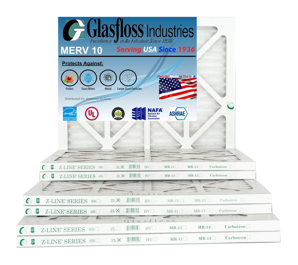 Glasfloss Air Filter 16x18x2 - 2" MERV 10 - (Pack of 6) - Pleated AC or HVAC Air Filter - Furnace Air Filter - Home or Office - Made In The USA.