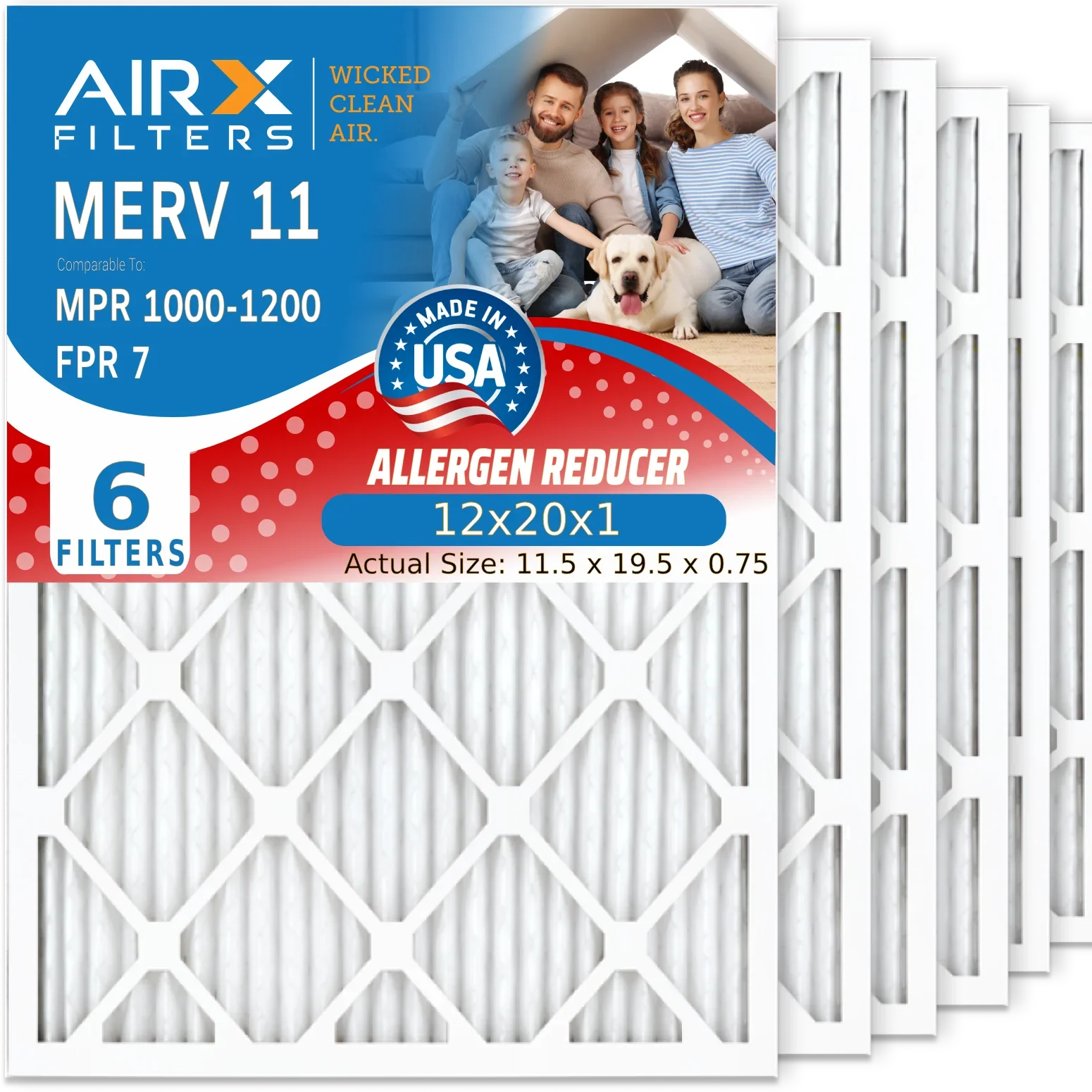 12x20x1 Air Filter MERV 11 Comparable to MPR 1000, MPR 1200 & FPR 7 Electrostatic Pleated Air Conditioner Filter 6 Pack HVAC Premium USA Made 12x20x1 Furnace Filters by AIRX FILTERS WICKED CLEAN AIR.