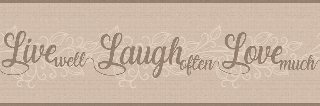 Dundee Deco Peel and Stick Self Adhesive Wallpaper Border - Retro Sepia, Beige Live, Love, Laugh, 15 ft x 7 in