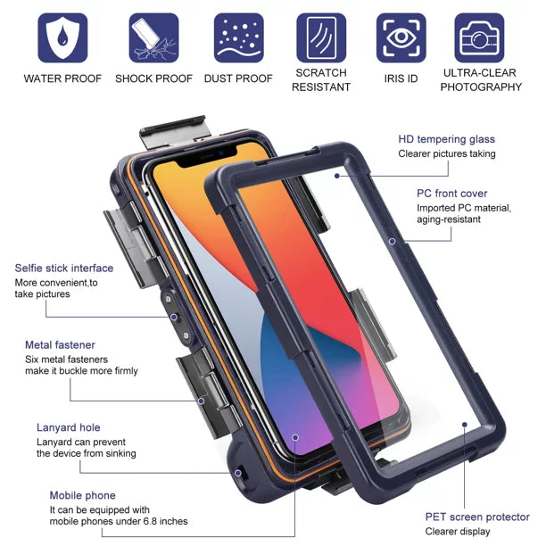 UrbanX Professional [15m/50ft] Swimming Diving Surfing Snorkeling Photo Video Waterproof Protective Case Underwater Housing for Play 20 And all Phones Up to 6.9 Inch LCD with Lanyard