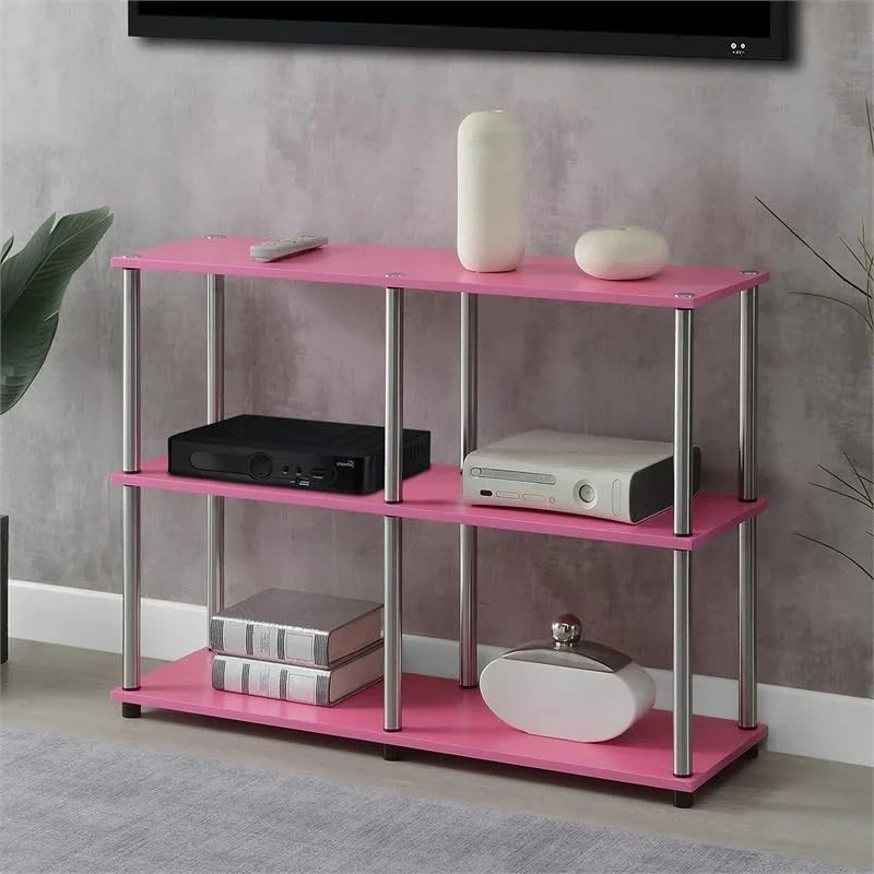 No-Tools Console Table with Shelves in Pink Wood Finish