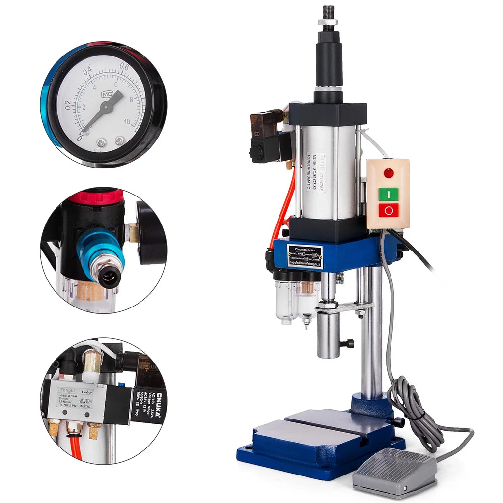 VEVOR Pneumatic Punch Press Machine 440LB/200KG Pressure, Desktop Punching Press Machine 110V AC,Cylinder Stroke Pneumatic Press 0.4-0.7 Mpa Operation Pressure