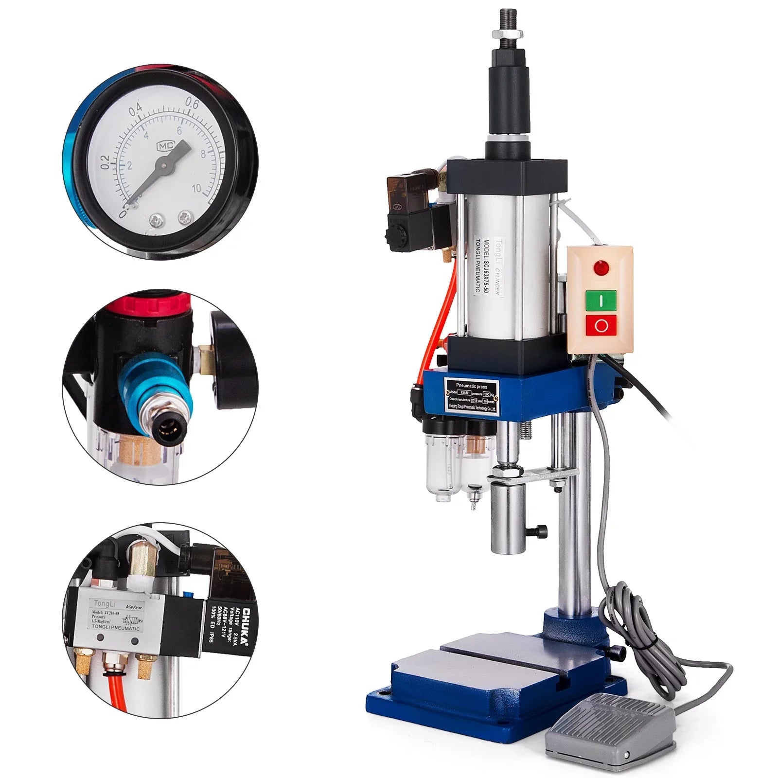 VEVOR Pneumatic Punch Press Machine 440LB/200KG Pressure, Desktop Punching Press Machine 110V AC,Cylinder Stroke Pneumatic Press 0.4-0.7 Mpa Operation Pressure