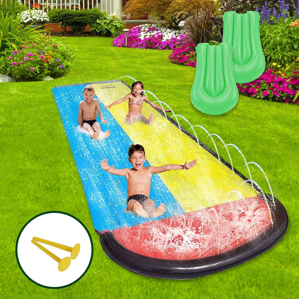 Vivazy 15.5ft Summer Backyard Quality Plastic Smooth Slick , Water Slides Inflatable Crash Pad
