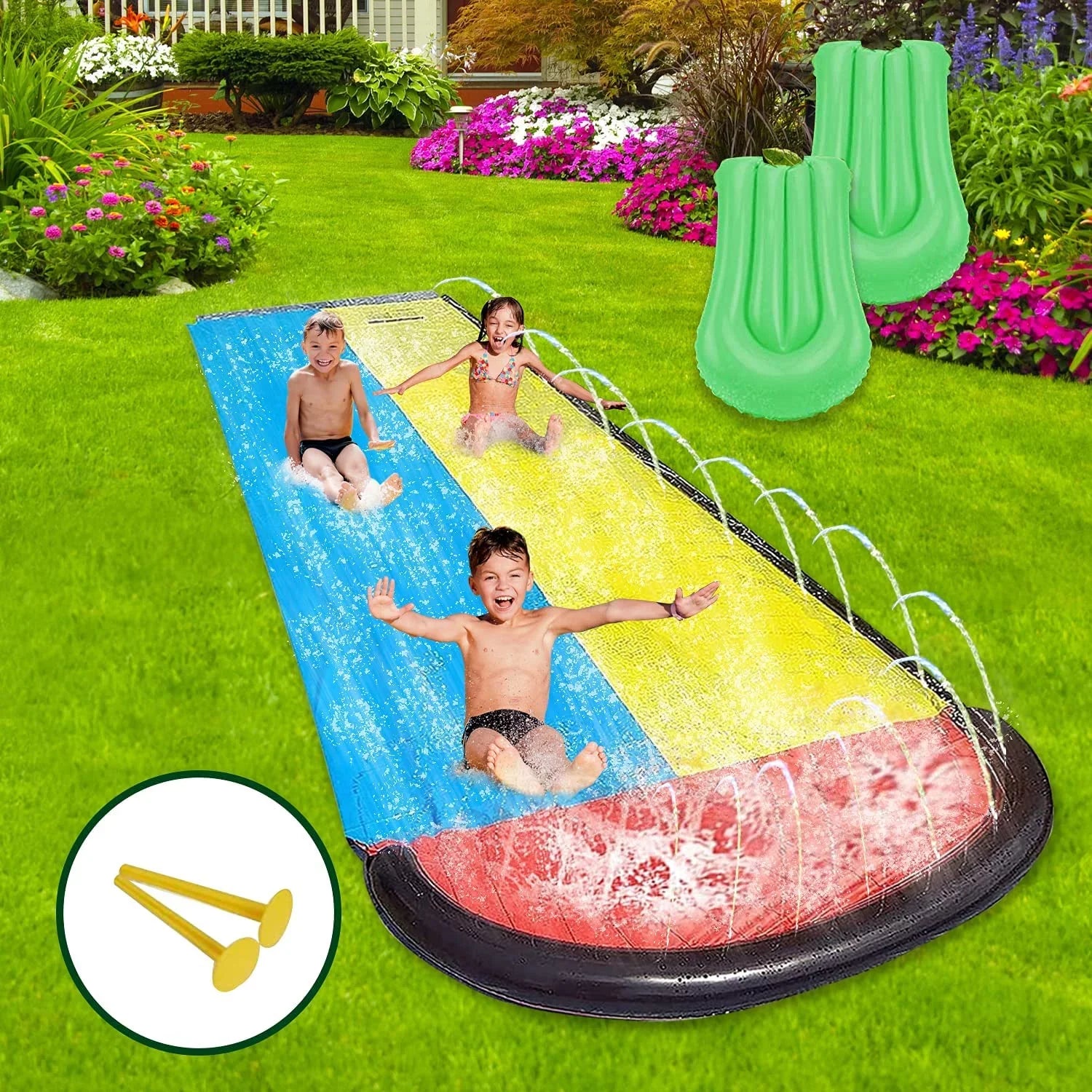 Vivazy 15.5ft Summer Backyard Quality Plastic Smooth Slick , Water Slides Inflatable Crash Pad