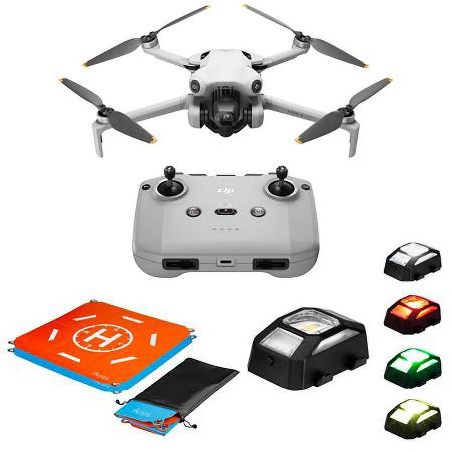 Mini 4 Pro Drone with RC-N2 Controller, Bundle with Claw Lanyard Mounting System, Landing Pad and Strobe Light
