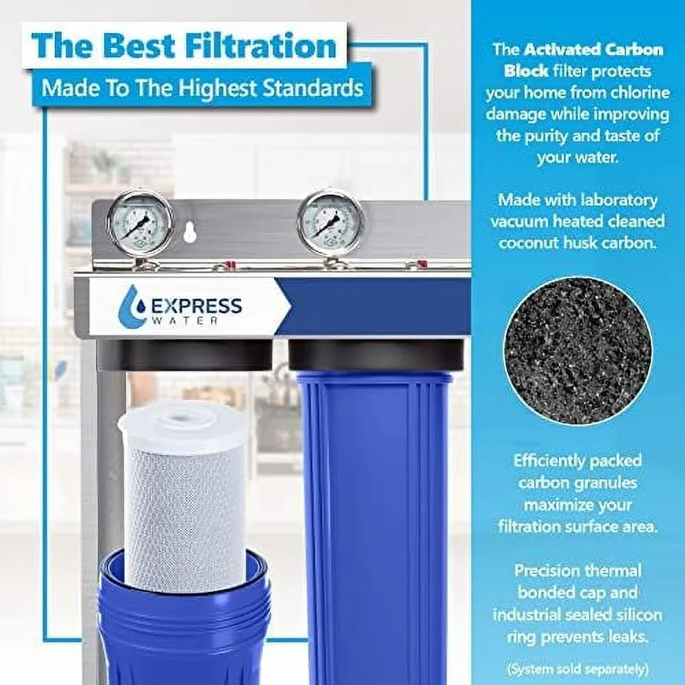 2 pack water filter activated carbon block replacement filter acb large capacity water filter whole house filtration 5 micron water filter 4.5” x 20” inch