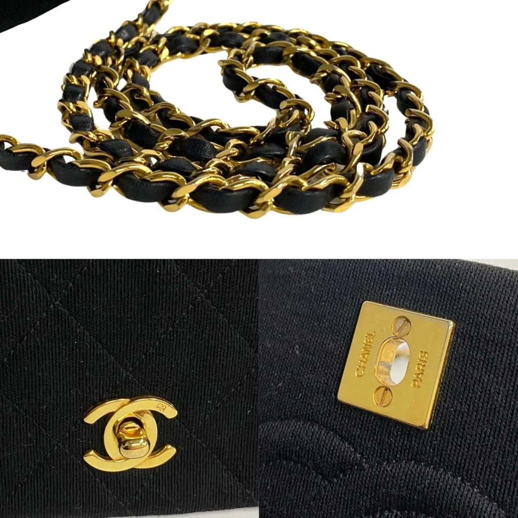 Pre-Owned CHANEL Matelasse Cotton Lambskin Turnlock Full Flap Chain Shoulder Bag Dark 73960 (Good)