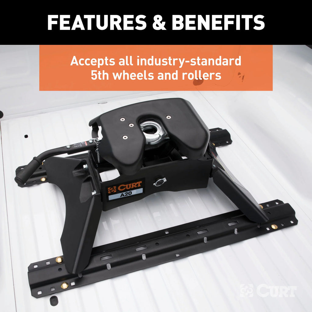 CURT 16200 Industry-Standard 5th Wheel Hitch Rails and Brackets, Carbide Ebony 25,000 Pounds
