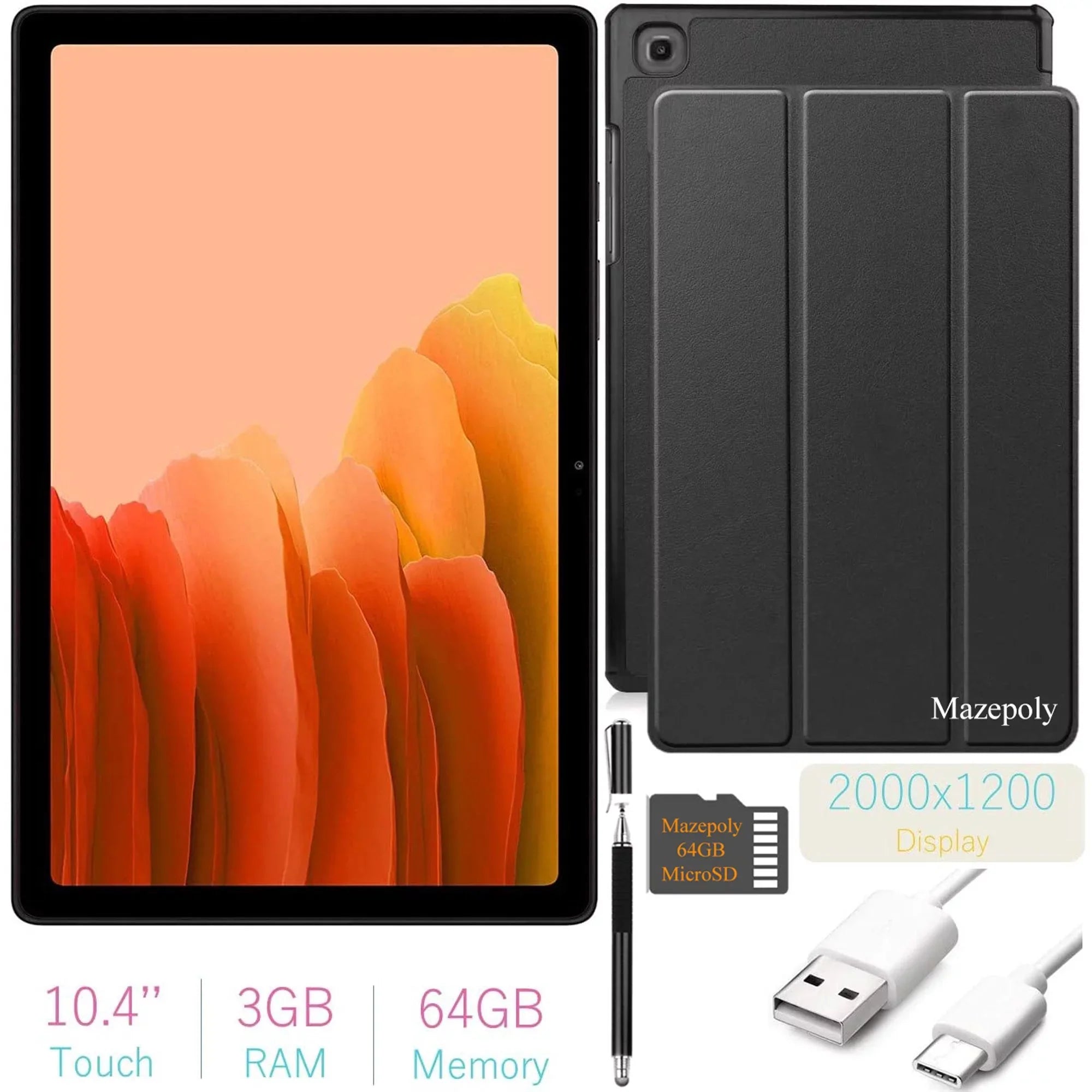2021 Galaxy Tab A7 10.4'' (2000x1200) TFT Display Wi-Fi Tablet Bundle, 3GB RAM, Bluetooth, Android 10 OS (64GB, Gold) with Mazepoly Accessories