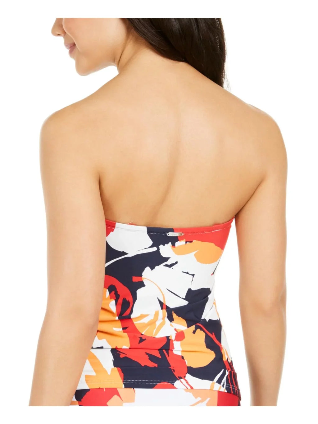 DKNY HERITAGE NAVY FLORAL Printed Tie-Front Strapless Tankini Top, US X-Small