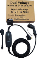 Couplago ,40 AMP (9.6 KW)- Dual Voltage -240V/120V, EV Charging Station - Level 2- EVSE- Charger for Electric Vehicles, You Set The AMPS- 40 AMP, 24 AMP or 12 AMP - 14-50R to 5-15P /120V Adapter