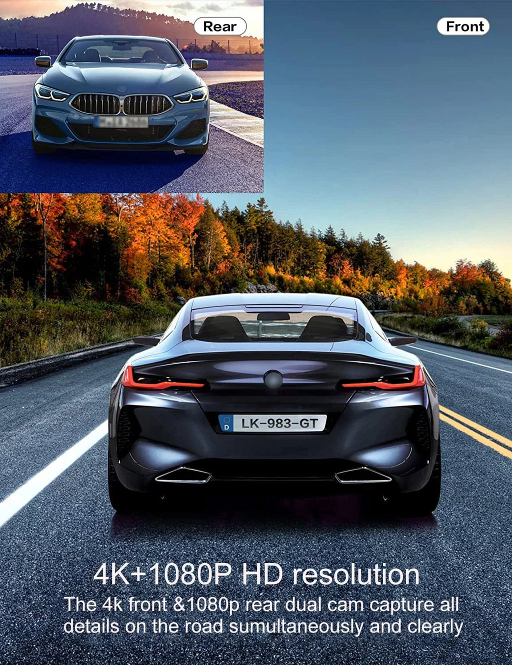 4K Front and Rear Dash Cam for Cars, Dual Dash Cam with SD Card, 2 Inch Dash Camera with GPS WIFI, Night Vision, Loop Recording, Parking Mode, Wide Angle, 64GB SD Card Included