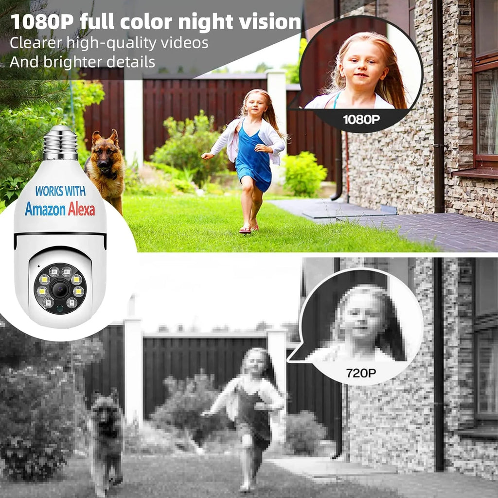 QAMY Optapower Light Bulb Security Camera,With Extension Link, Light Bulb Camera, 2.4g 360° PTZ Screw In Camera