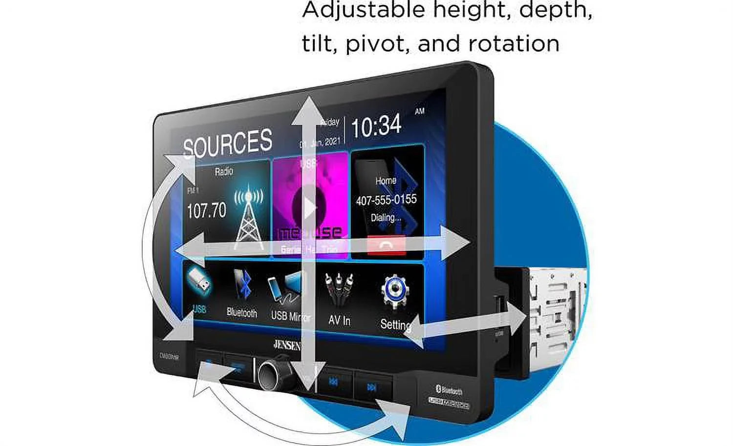 Jensen CM901MIR 9 inch Mechless Multimedia Receiver with Bluetooth and USB Screen Mirroring for and Android Smartphones