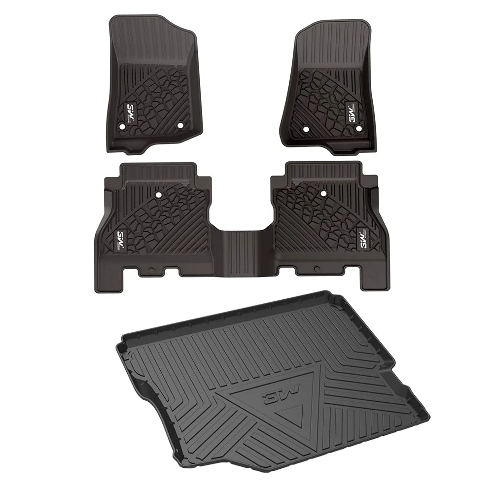 3W Floor Mats&Cargo Liner for Jeep Wrangler JL 2018-2021 with subwoofer - All Weather Floor Liners White Logo &Trunk mats for Jeep Wrangler JL Unlimited Jet