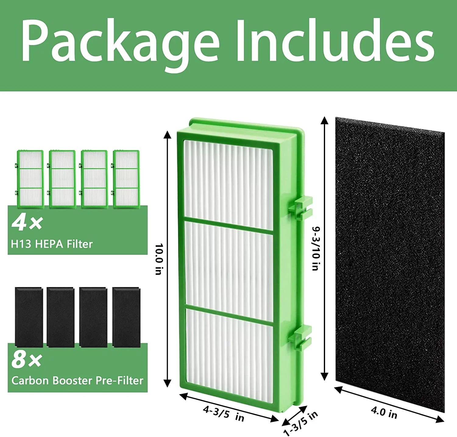 HAPF300AHD Remover True HEPA Filter compatible with Holmes Aer1Series Air Purifier, HAPF30AT True HEPA Allergen Remover, Parts HAPF300AH-U4R & HAP242-NUC (4 True HEPA + 8 Pre Filter)