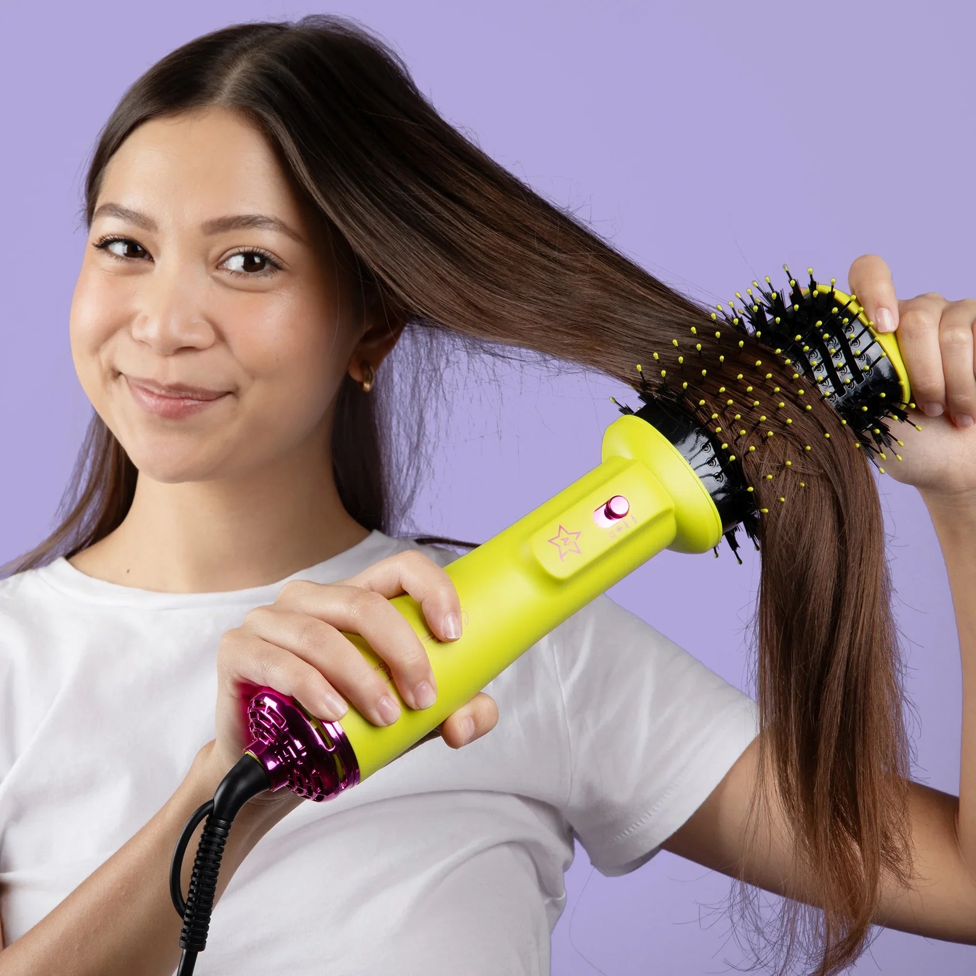 4 in 1 Hair Dryer & Styler, Round Volumizing Blowout Brush, 3 Temp Settings, Professional Salon Quality Tool Hot Brush, Anti-Frizz Negative Ion, California Collection, Yellow