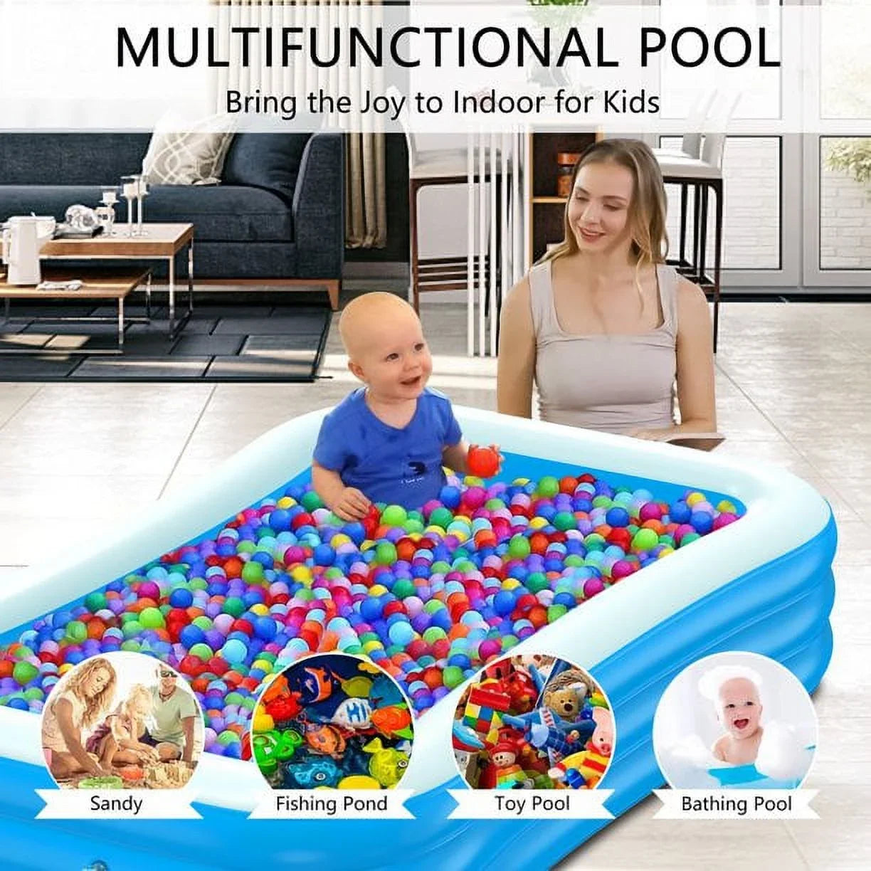 OTFitness Packable Inflatable Pools Swimming Pool for Kids and Adults, 120 X 72 X 22 inch Swimming Pool & Ball Pools for Babies, Toddlers, Outdoor, Backyard, Garden, Summer Pool Party