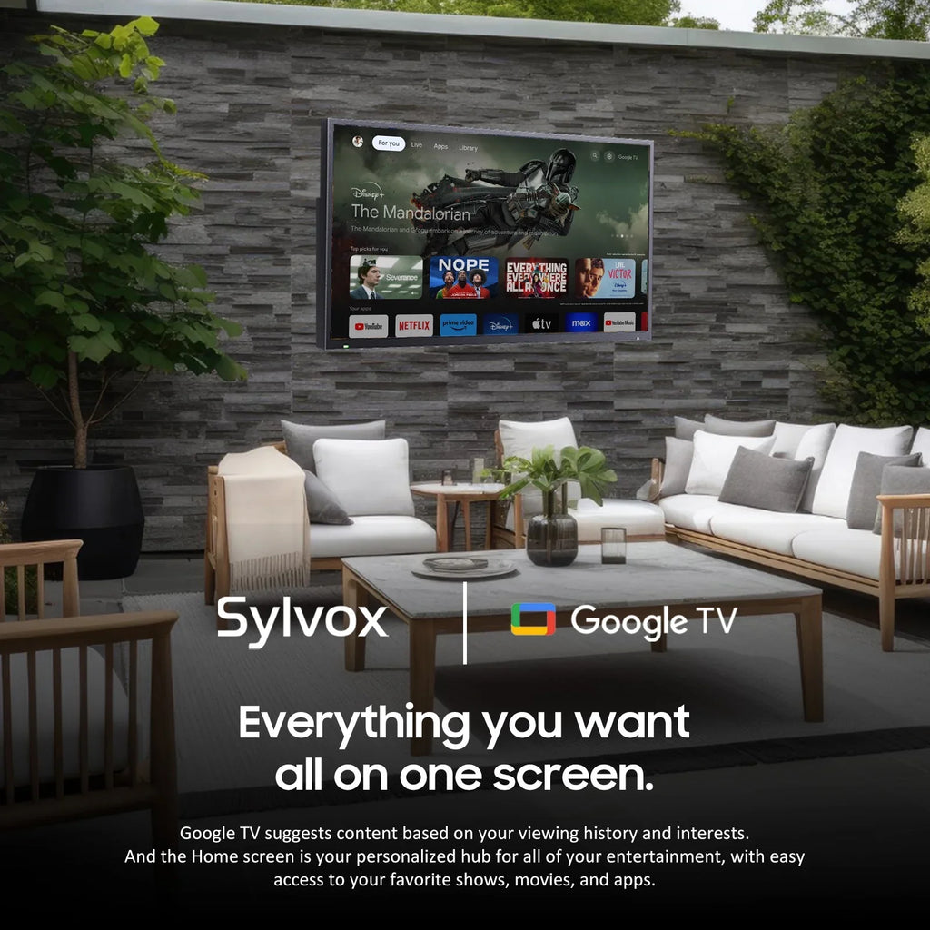 SYLVOX Outdoor TV, 43'' QLED Smart TV, IP55 Waterproof, Dolby Vision HDR, Voice Remote,1000nits Weatherproof Television, Chromecast Built-in for Deck, Patio or Garden(Deck Pro QLED 2.0)