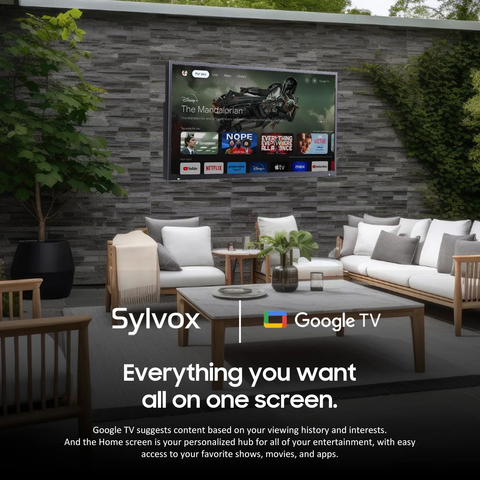 SYLVOX Outdoor TV, 43'' QLED Smart TV, IP55 Waterproof, Dolby Vision HDR, Voice Remote,1000nits Weatherproof Television, Chromecast Built-in for Deck, Patio or Garden(Deck Pro QLED 2.0)