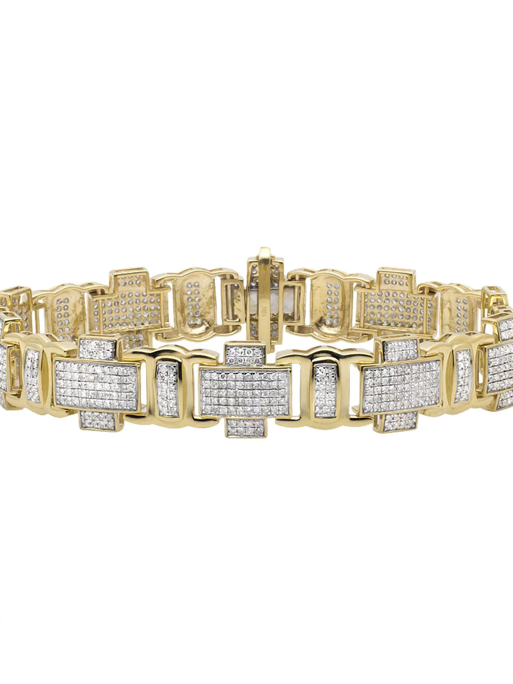 Men's 10K Yellow Gold Pave Genuine Diamond Cross Link Statement Bracelet 8" 4.5ct