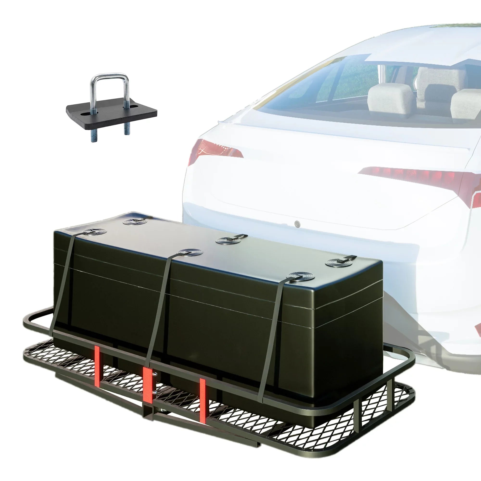 60" x 24" x 6" Hitched Mounted Folding Cargo Basket with a 500 lb Capacity for Car SUV Truck Trailer, Jet