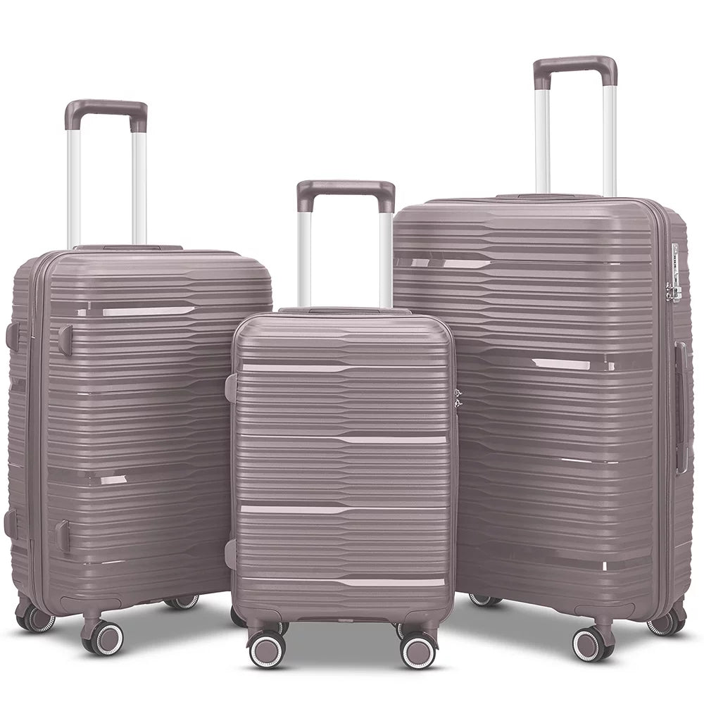 3 Piece Luggage Sets, PP Hardside Suitcase Set, TSA Lock, Gold