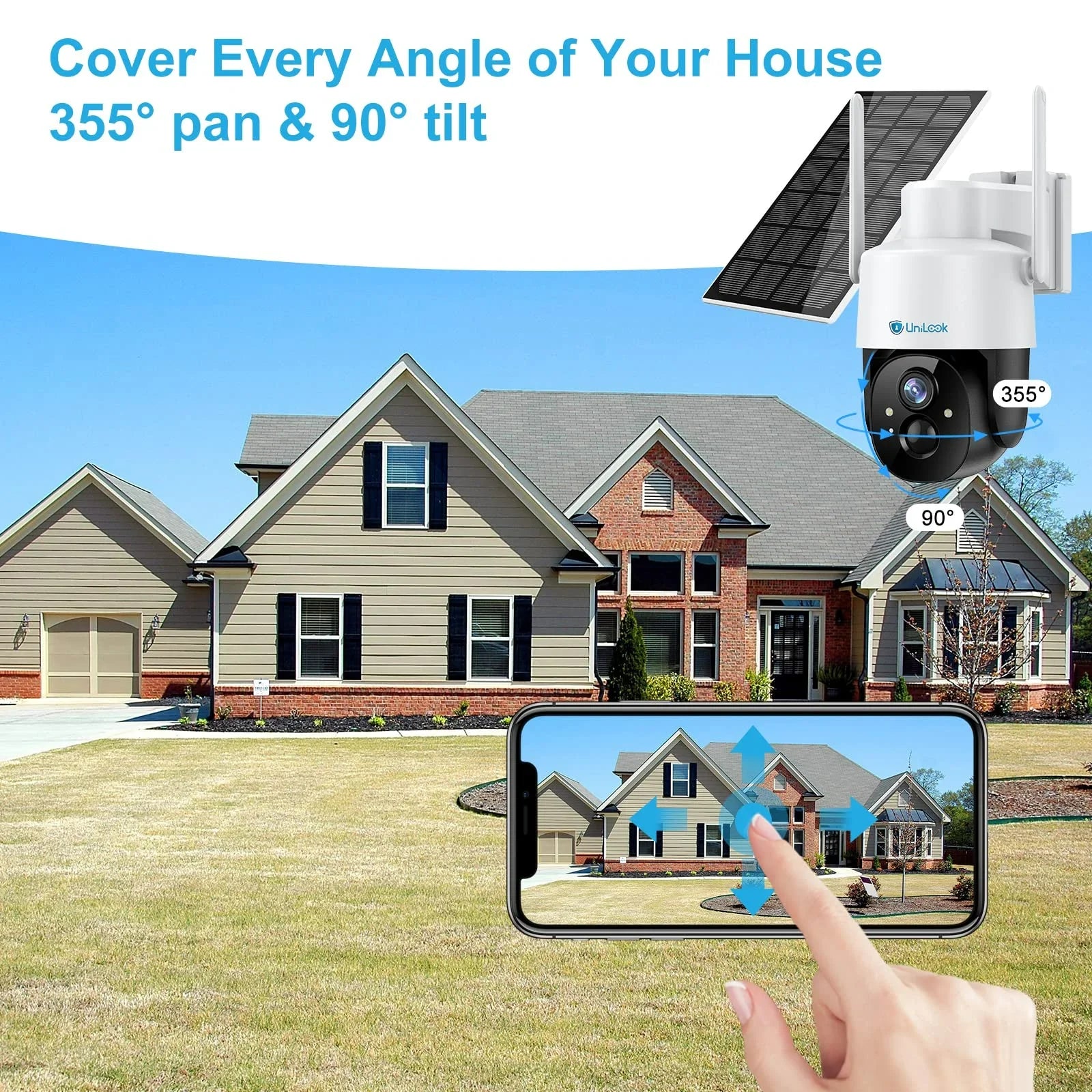 Unilook Solar Security Wifi Camera Outdoor, 2K Wireless Battery PTZ Camera, IP65 Waterproof Rechargeable Works with Alexa