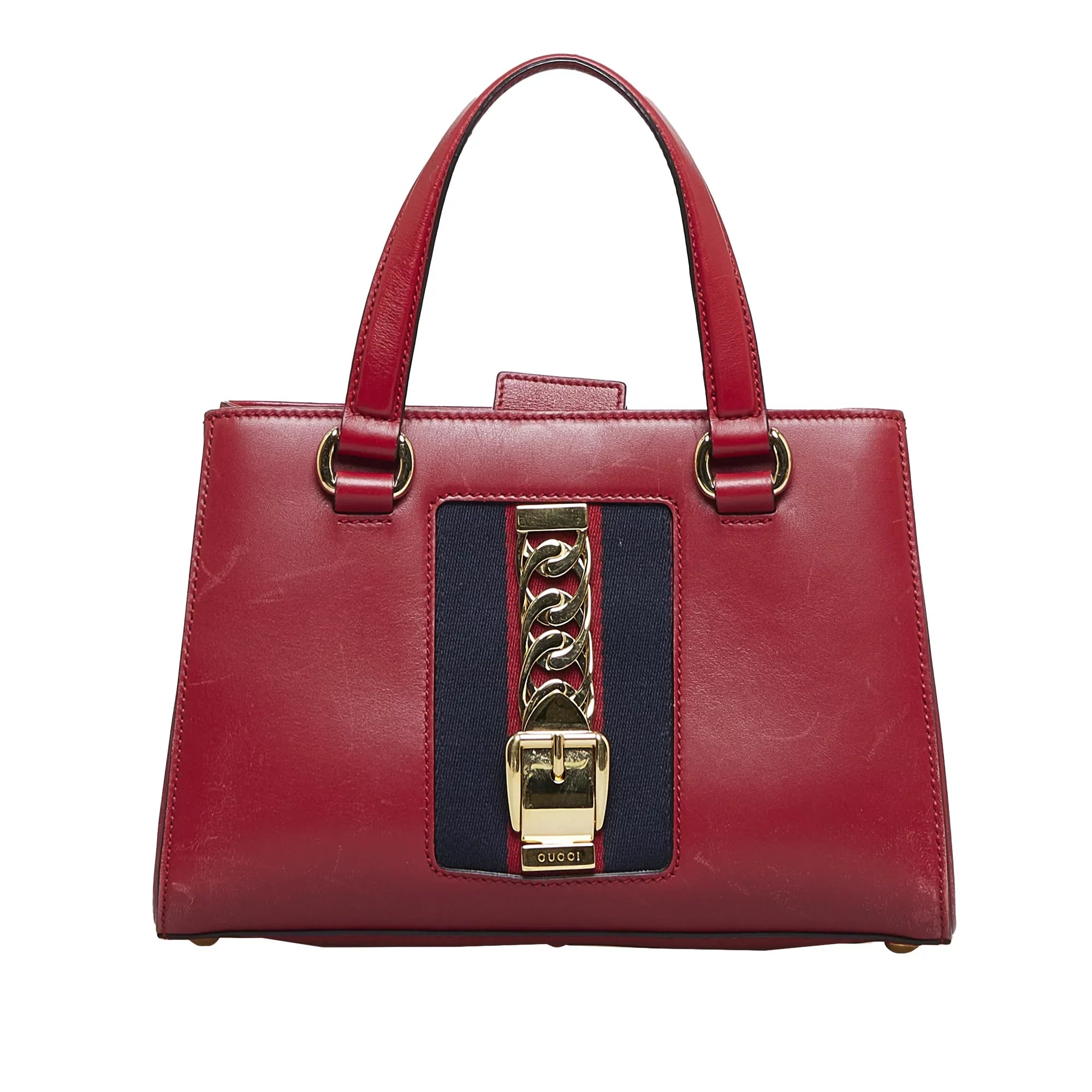 Pre-Owned Authenticated Gucci Sylvie Satchel Calf Leather Red Unisex (Good)