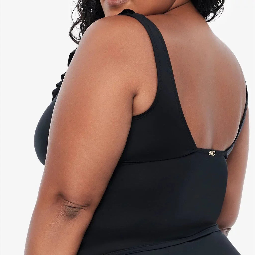 Ralph Lauren Dark Plus Size Tummy-Control Underwire Ruffled Tankini Top, US 20W