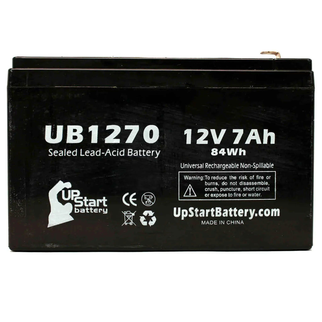2x Pack - Compatible Upsonic PCM140VR Battery - Replacement UB1270 Universal Sealed Lead Acid Battery (12V, 7Ah, 7000mAh, F1 Terminal, AGM, SLA) - Includes 4 F1 to F2 Terminal Adapters