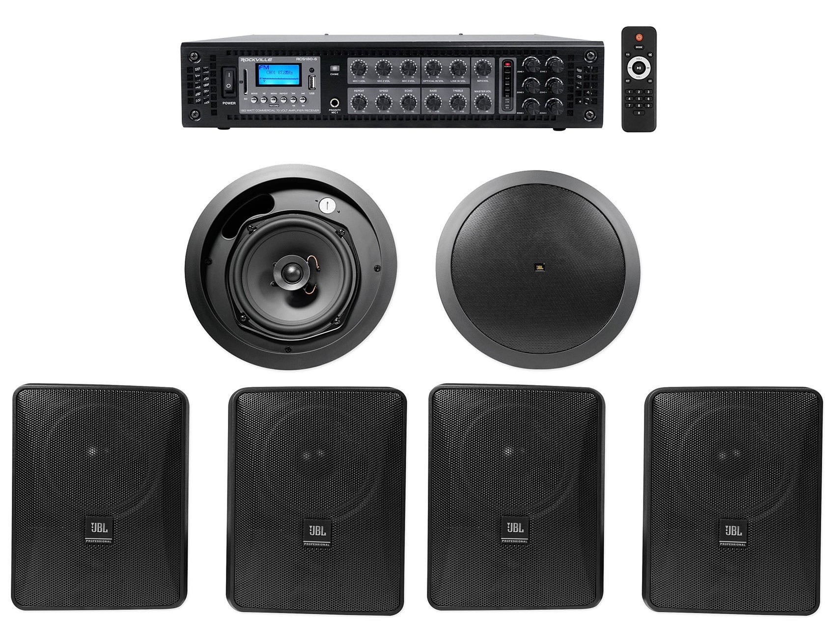 4) JBL 5.25" Jet Commercial Wall+6.5" Ceiling Speakers+Amp Restaurant/Cafe/Bar