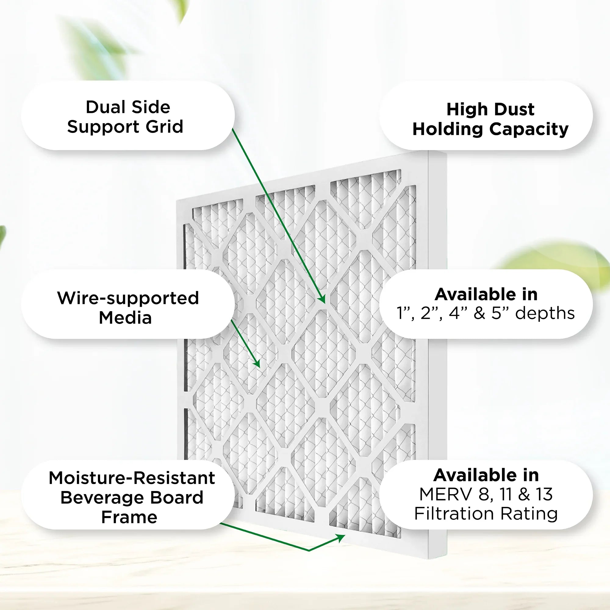 10x20x2 MERV 11, MPR 1000 Pleated AC Furnace 2" Air Filters by Pamlico. Quantity 6. Actual Size: 9-1/2 x 19-1/2 x 1-3/4
