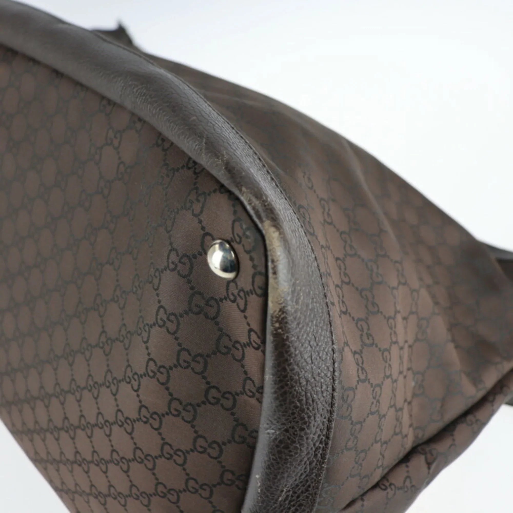 Pre-Owned GUCCI Gucci Boston Bag 105669 GG Nylon Leather Brown Shoulder Travel (Good)
