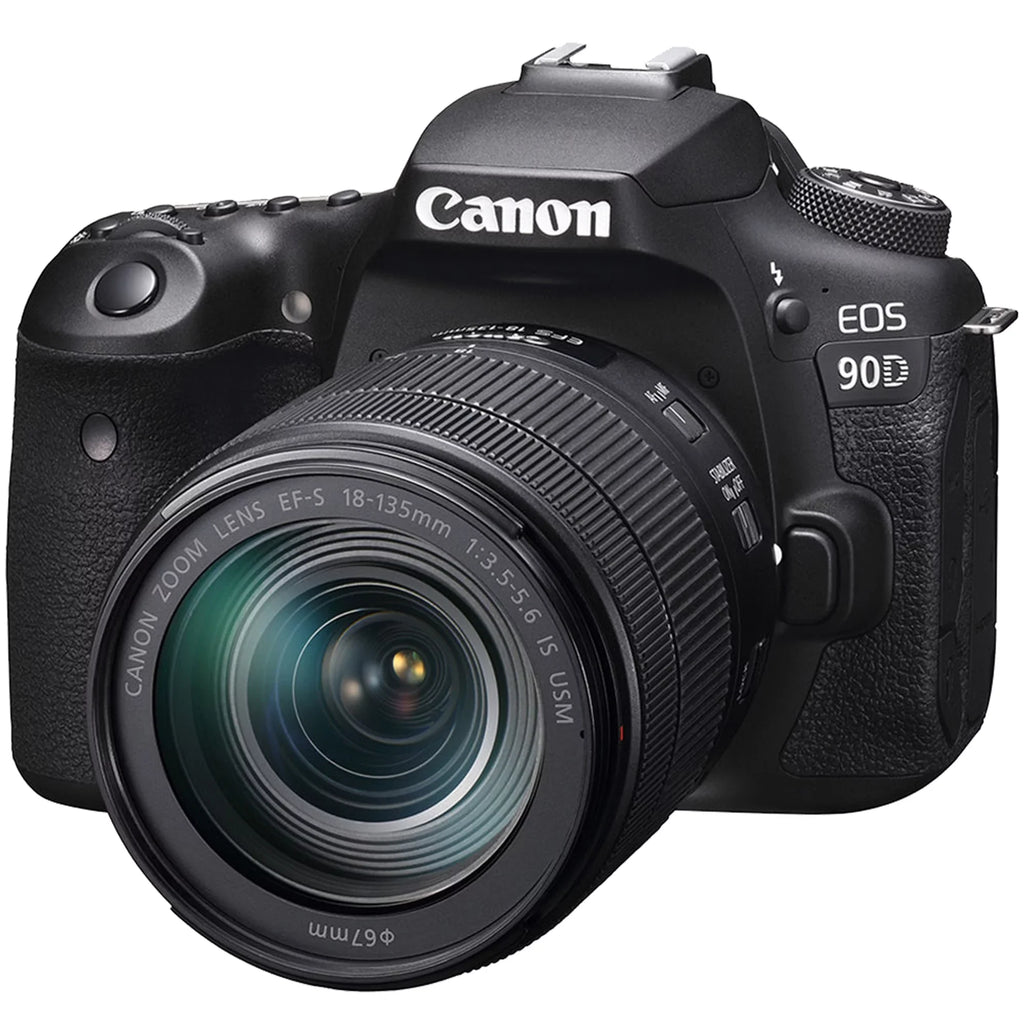 EOS 90D DSLR Camera with 18-135mm IS USM Lens + SanDisk 64GB Card + Case + 3 Pieces Filter + Flash + ZeeTech Accessory Bundle